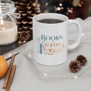 Cosy Books & Coffee Ceramic Mug, Coffee Lover Gift, Warm Beverage Cup, Home Office Essential, Motivational Mug, Holiday Present